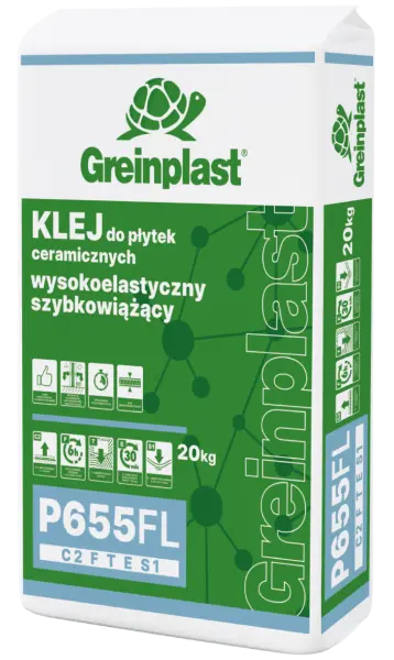 Klej do płytek ceramicznych, wysokoelastyczny, szybkowiążący Typ C2FTES1 GREINPLAST P655FL